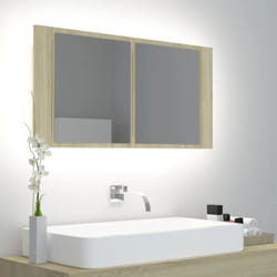 Armadietto a Specchio con Luci led Rovere Sonoma in Acrilico