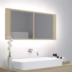 Aggiungete un tocco di bellezza al vostro bagno con questo armadietto con specchio con LED, che aggiunge uno stile contempora ...