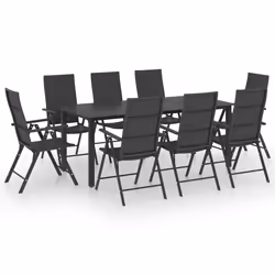 vidaXL Set da Pranzo da Giardino 9 pz Nero - Vista aggiuntiva 2