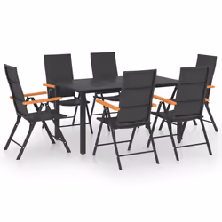 vidaXL Set da Pranzo da Giardino 7 pz Nero e Marrone - Vista aggiuntiva 2