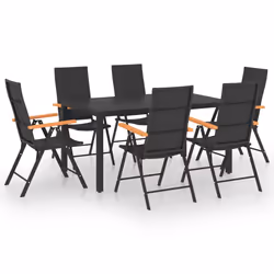 vidaXL Set da Pranzo da Giardino 7 pz Nero e Marrone - Vista aggiuntiva 2