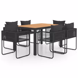 vidaXL Set da Pranzo da Giardino 7 pz in Rattan PVC Nero e Marrone - Vista aggiuntiva 2