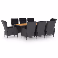 vidaXL Set da Pranzo Giardino 9 pz con Cuscini Polyrattan Grigio Scuro - Vista aggiuntiva 2