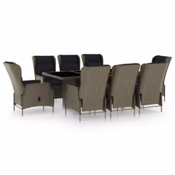 vidaXL Set da Pranzo da Giardino 9 pz con Cuscini in Polyrattan Marrone - Vista aggiuntiva 2