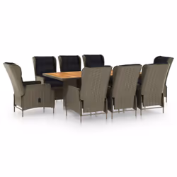 vidaXL Set da Pranzo da Giardino 9 pz con Cuscini in Polyrattan Marrone - Vista aggiuntiva 2