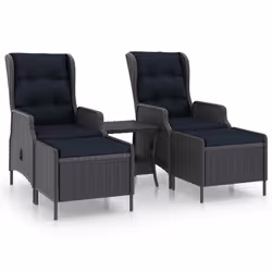 vidaXL Set Divani da Giardino 3 pz con Cuscini Polyrattan Grigio Scuro - Vista aggiuntiva 2