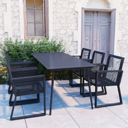 Questo set da pranzo da giardino contiene 1 tavolo con piano in vetro e 6 sedie con braccioli. Il set di mobili da pranzo con ...