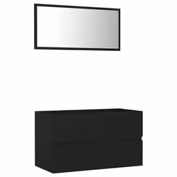 vidaXL Set Mobili da Bagno 2 pz Nero in Legno Multistrato - Vista aggiuntiva 2