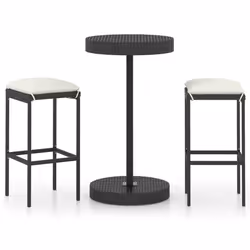 vidaXL Set Bar da Giardino 3 pz con Cuscini Polyrattan Nero - Vista aggiuntiva 2