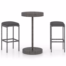 vidaXL Set Bar da Giardino 3 pz con Cuscini in Polyrattan Grigio - Vista aggiuntiva 2