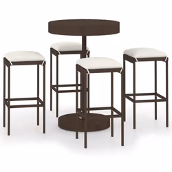 vidaXL Set da Bar da Giardino 5 pz con Cuscini in Polyrattan Marrone - Vista aggiuntiva 2