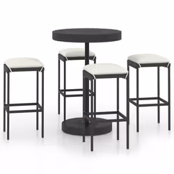 vidaXL Set Bar da Giardino 5 pz con Cuscini Polyrattan Nero - Vista aggiuntiva 2
