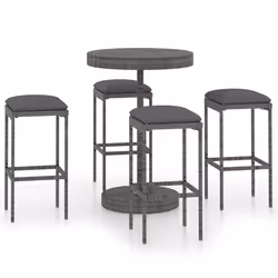 vidaXL Set da Bar da Giardino 5 pz con Cuscini in Polyrattan Grigio - Vista aggiuntiva 2