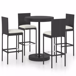 vidaXL Set Bar da Giardino 5 pz con Cuscini Polyrattan Nero - Vista aggiuntiva 2