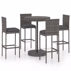 vidaXL Set da Bar da Giardino 5 pz con Cuscini in Polyrattan Grigio - Vista aggiuntiva 2
