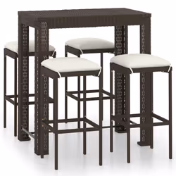vidaXL Set da Bar da Giardino 5 pz con Cuscini in Polyrattan Marrone - Vista aggiuntiva 2