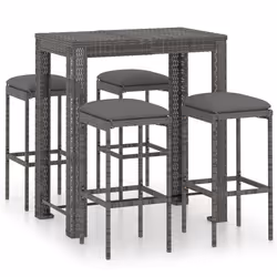 vidaXL Set da Bar da Giardino 5 pz con Cuscini in Polyrattan Grigio - Vista aggiuntiva 2
