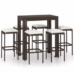 vidaXL Set da Bar da Giardino 7 pz con Cuscini in Polyrattan Marrone - Vista aggiuntiva 2