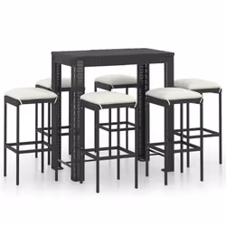 vidaXL Set Bar da Giardino 7 pz con Cuscini in Polyrattan Nero - Vista aggiuntiva 2