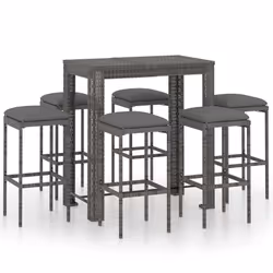 vidaXL Set da Bar da Giardino 7 pz con Cuscini in Polyrattan Grigio - Vista aggiuntiva 2