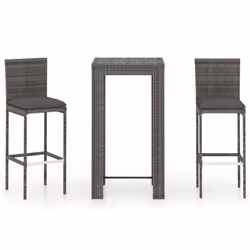 vidaXL Set Bar da Giardino 3 pz con Cuscini in Polyrattan Grigio - Vista aggiuntiva 2