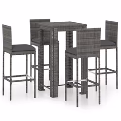 vidaXL Set Bar da Giardino 5 pz con Cuscini in Polyrattan Grigio - Vista aggiuntiva 2