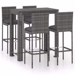 vidaXL Set Bar da Giardino 5 pz con Cuscini in Polyrattan Grigio - Vista aggiuntiva 2