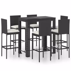 vidaXL Set Bar da Giardino 7 pz con Cuscini in Polyrattan Nero - Vista aggiuntiva 2