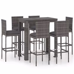 vidaXL Set Bar da Giardino 7 pz con Cuscini in Polyrattan Grigio - Vista aggiuntiva 2