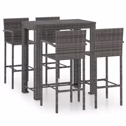 vidaXL Set Bar da Giardino 5 pz con Braccioli in Polyrattan Grigio - Vista aggiuntiva 2