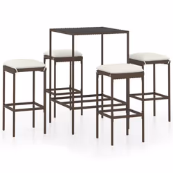 vidaXL Set da Bar da Giardino 5 pz con Cuscini in Polyrattan Marrone - Vista aggiuntiva 2