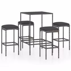 vidaXL Set da Bar da Giardino 5 pz con Cuscini in Polyrattan Grigio - Vista aggiuntiva 2