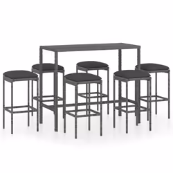 vidaXL Set da Bar da Giardino 7 pz con Cuscini in Polyrattan Grigio - Vista aggiuntiva 2