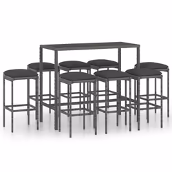 vidaXL Set da Bar da Giardino 9 pz con Cuscini in Polyrattan Grigio - Vista aggiuntiva 2