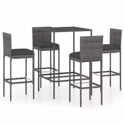vidaXL Set da Bar da Giardino 5 pz con Cuscini in Polyrattan Grigio - Vista aggiuntiva 2