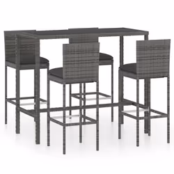vidaXL Set da Bar da Giardino 5 pz con Cuscini in Polyrattan Grigio - Vista aggiuntiva 2