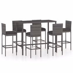 vidaXL Set da Bar da Giardino 7 pz con Cuscini in Polyrattan Grigio - Vista aggiuntiva 2