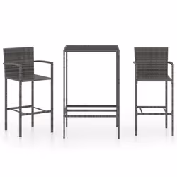 vidaXL Set Bar da Giardino 3 pz in Polyrattan Grigio - Vista aggiuntiva 2