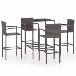 vidaXL Set Bar da Giardino 5 pz in Polyrattan Grigio - Vista aggiuntiva 2