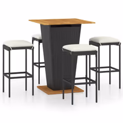 vidaXL Set da Bar da Giardino 5 pz con Cuscini in Polyrattan Nero - Vista aggiuntiva 2