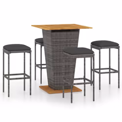 vidaXL Set da Bar da Giardino 5 pz con Cuscini in Polyrattan Grigio - Vista aggiuntiva 2