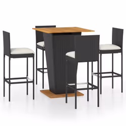 vidaXL Set da Bar da Giardino 5 pz con Cuscini in Polyrattan Nero - Vista aggiuntiva 2