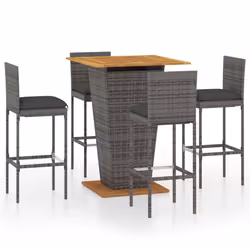vidaXL Set da Bar da Giardino 5 pz con Cuscini in Polyrattan Grigio - Vista aggiuntiva 2