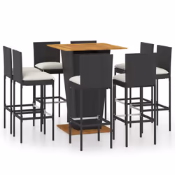 vidaXL Set da Bar da Giardino 9 pz con Cuscini in Polyrattan Nero - Vista aggiuntiva 2