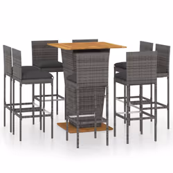 vidaXL Set da Bar per Giardino 9 pz con Cuscini in Polyrattan Grigio - Vista aggiuntiva 2