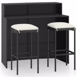 vidaXL Set Bar da Giardino 3 pz con Cuscini Nero - Vista aggiuntiva 2