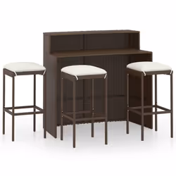 vidaXL Set Bar da Giardino 4 pz con Cuscini Marrone - Vista aggiuntiva 2
