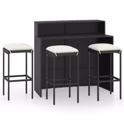 vidaXL Set Bar da Giardino 4 pz con Cuscini Nero - Vista aggiuntiva 2