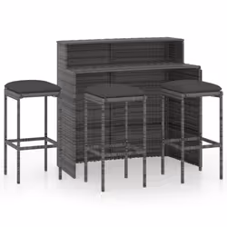 vidaXL Set Bar da Giardino 4 pz con Cuscini Grigio - Vista aggiuntiva 2