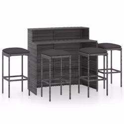 vidaXL Set Bar da Giardino 5 pz con Cuscini Grigio - Vista aggiuntiva 2